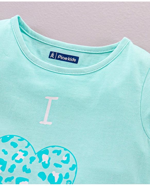 Pine Kids Half Sleeves Bio Washed T-Shirt & Pajama Heart Print - Blue