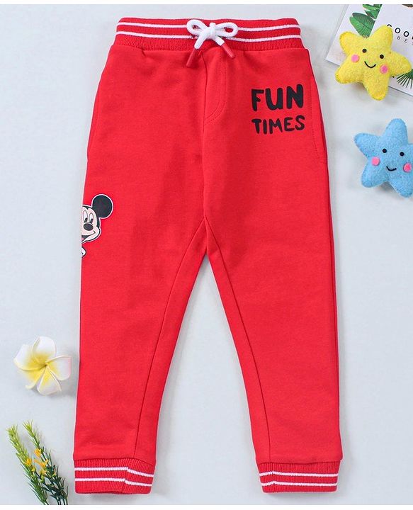 Babyhug Full Length Lounge Pant Mickey Mouse Print - Red