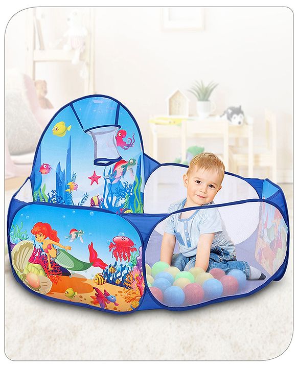 Babyhug Jump N Joy Aquatic Theme Ball Pool -50 Balls | Spacious Fabric Ball Pit For Ages 2-6 Years | Sensory & Motor-Skill Play | Colour,Shape Learning And Motor Development | BIS Certified