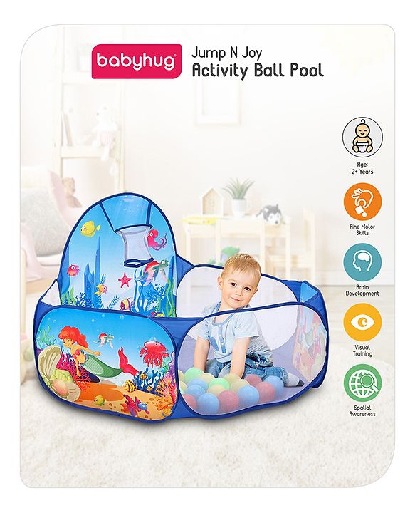 Babyhug Jump N Joy Aquatic Theme Ball Pool -50 Balls | Spacious Fabric Ball Pit For Ages 2-6 Years | Sensory & Motor-Skill Play | Colour,Shape Learning And Motor Development | BIS Certified