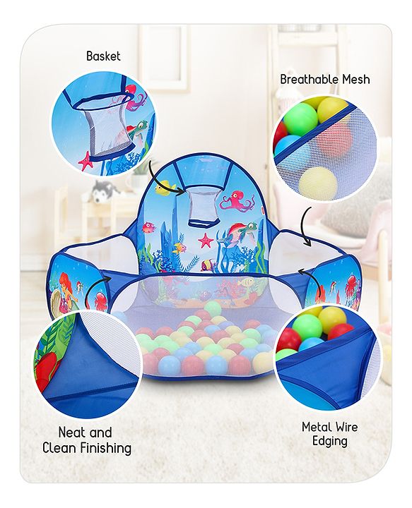 Babyhug Jump N Joy Aquatic Theme Ball Pool -50 Balls | Spacious Fabric Ball Pit For Ages 2-6 Years | Sensory & Motor-Skill Play | Colour,Shape Learning And Motor Development | BIS Certified