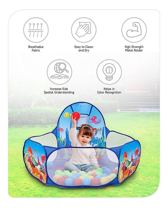Babyhug Jump N Joy Aquatic Theme Ball Pool -50 Balls | Spacious Fabric Ball Pit For Ages 2-6 Years | Sensory & Motor-Skill Play | Colour,Shape Learning And Motor Development | BIS Certified