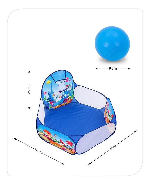 Babyhug Jump N Joy Aquatic Theme Ball Pool -50 Balls | Spacious Fabric Ball Pit For Ages 2-6 Years | Sensory & Motor-Skill Play | Colour,Shape Learning And Motor Development | BIS Certified