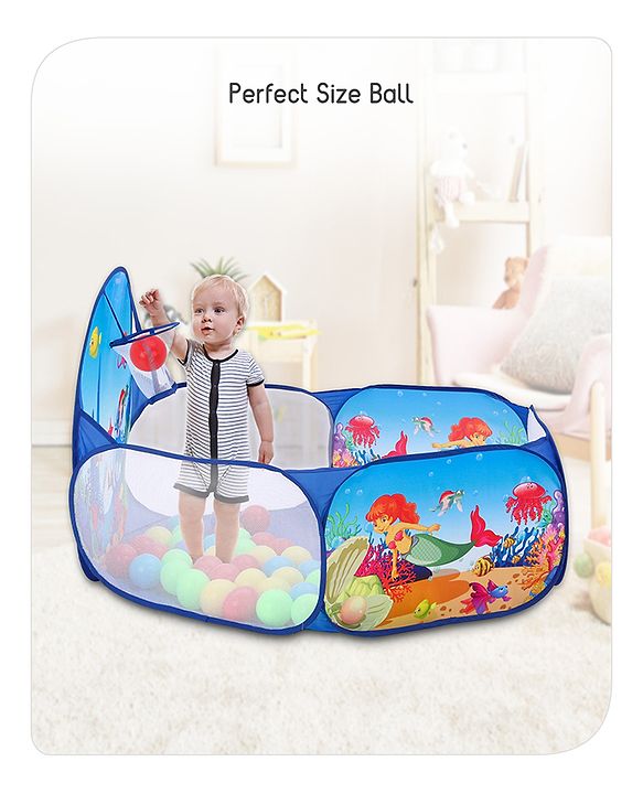 Babyhug Jump N Joy Aquatic Theme Ball Pool -50 Balls | Spacious Fabric Ball Pit For Ages 2-6 Years | Sensory & Motor-Skill Play | Colour,Shape Learning And Motor Development | BIS Certified