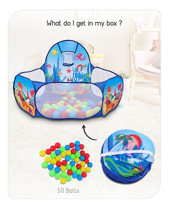 Babyhug Jump N Joy Aquatic Theme Ball Pool -50 Balls | Spacious Fabric Ball Pit For Ages 2-6 Years | Sensory & Motor-Skill Play | Colour,Shape Learning And Motor Development | BIS Certified
