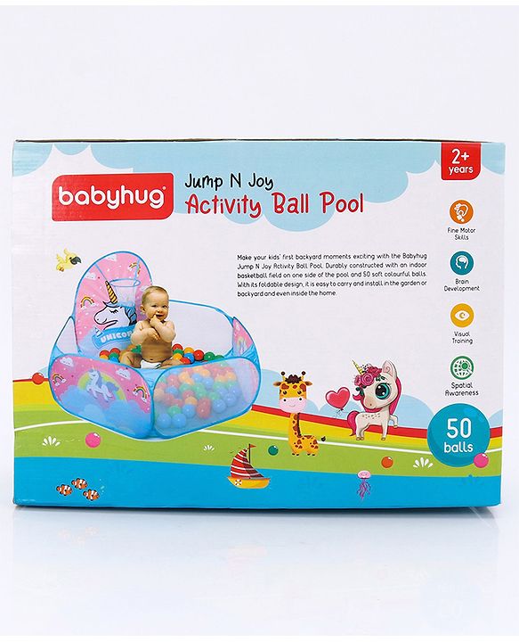 Babyhug Jump N Joy Aquatic Theme Ball Pool -50 Balls | Spacious Fabric Ball Pit For Ages 2-6 Years | Sensory & Motor-Skill Play | Colour,Shape Learning And Motor Development | BIS Certified
