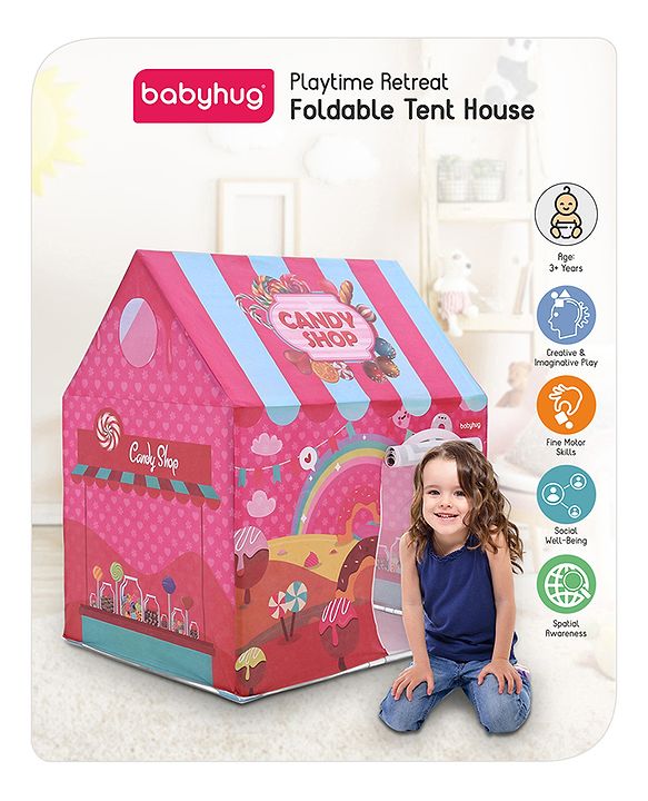 Babyhug Playtime Candy Shop Foldable Tent House | Portable Play Tent | Ignites Imaginative Adventures & Fun | Easy-to-Store & Child-Safe | BIS Certified