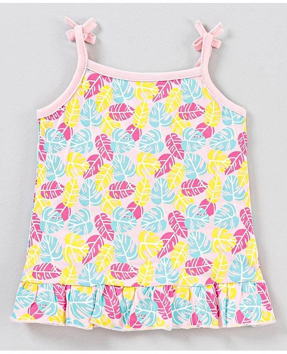 Babyhug Singlet Sleeves Top Leaf Print - Pink