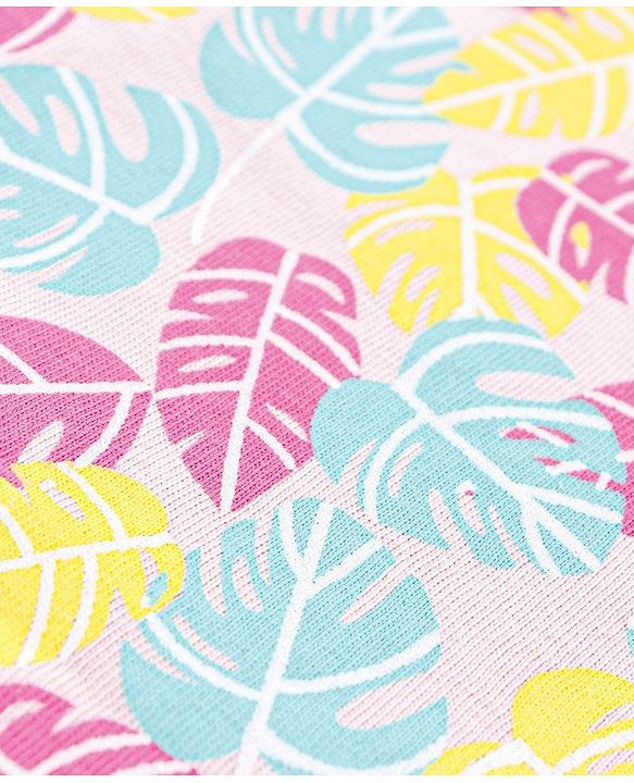 Babyhug Singlet Sleeves Top Leaf Print - Pink