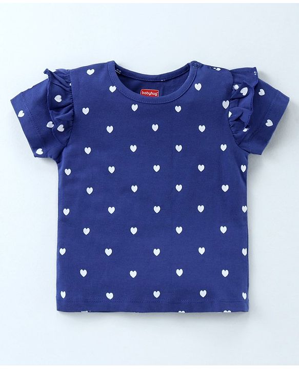 Babyhug Short Sleeves Tops Heart Print Pack of 2 - Blue Pink