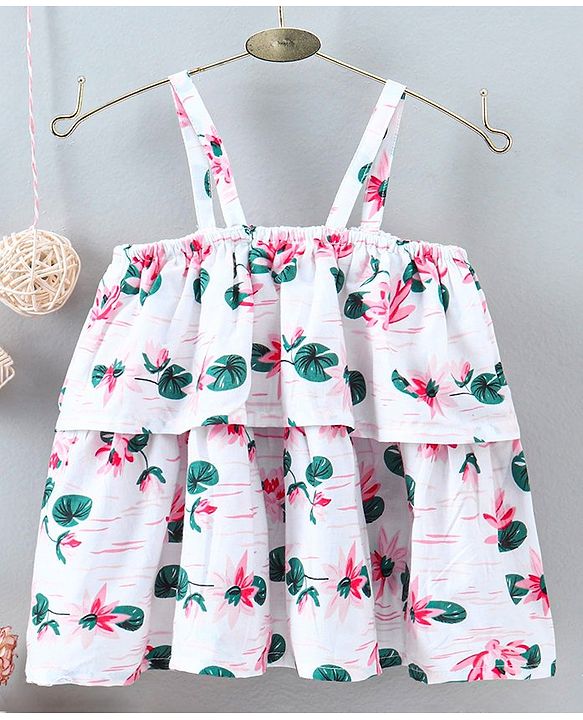 Babyhug Sleeveless Top Floral Print - White