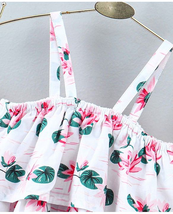 Babyhug Sleeveless Top Floral Print - White