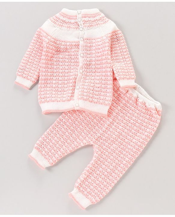 Babyhug Full Sleeves Hooded Striped Sweater Set with Booties - Pink