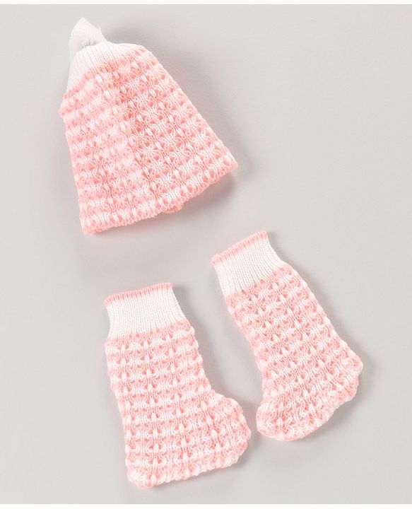 Babyhug Full Sleeves Hooded Striped Sweater Set with Booties - Pink