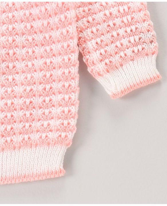 Babyhug Full Sleeves Hooded Striped Sweater Set with Booties - Pink