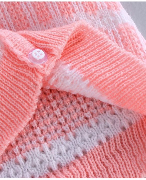 Babyhug Full Sleeves Hooded Striped Sweater Set with Booties - Pink