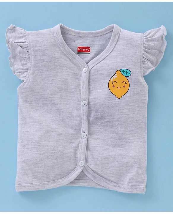 Babyhug 100% Cotton Antibacterial Short Sleeve Vests Lemon Print Pack of 3 - Yellow Grey White