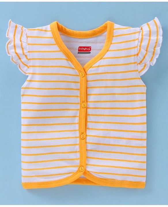Babyhug 100% Cotton Antibacterial Short Sleeve Vests Lemon Print Pack of 3 - Yellow Grey White