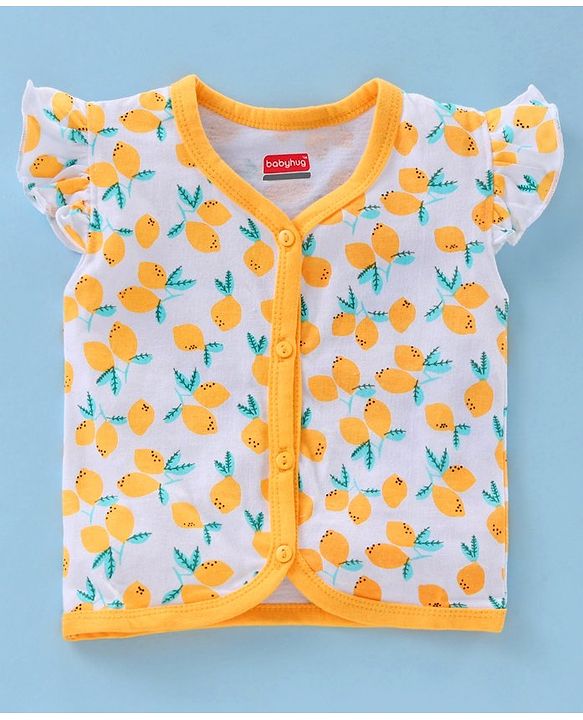Babyhug 100% Cotton Antibacterial Short Sleeve Vests Lemon Print Pack of 3 - Yellow Grey White