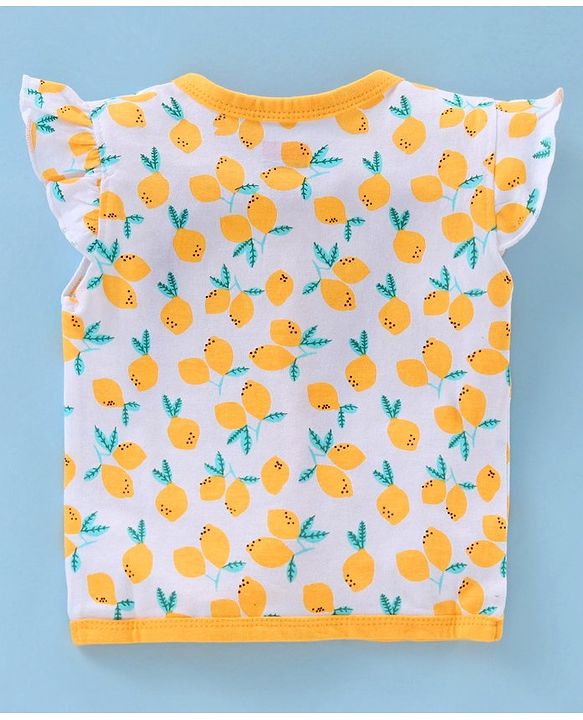 Babyhug 100% Cotton Antibacterial Short Sleeve Vests Lemon Print Pack of 3 - Yellow Grey White