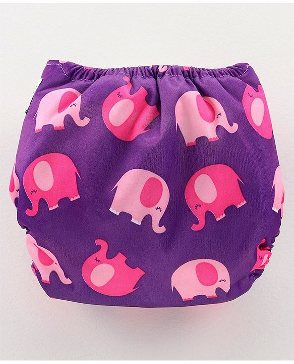 Babyhug Free Size Reusable Cloth Nappies  With 2 SmartDry Inserts Elephant Print - Violet