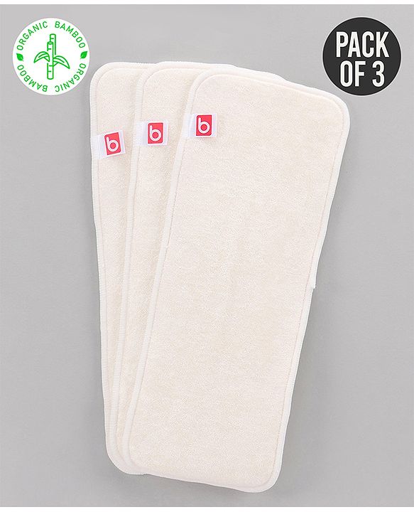 Babyhug Reusable Bamboo Nappies Insert Pack of 3 - White