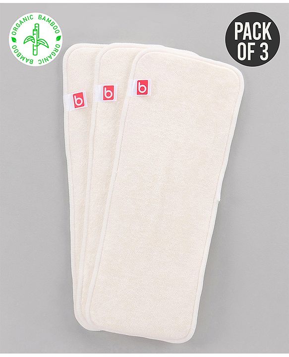 Babyhug Reusable Bamboo Nappies Insert Pack of 3 - White
