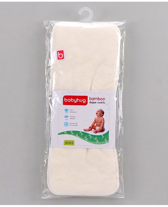 Babyhug Reusable Bamboo Nappies Insert Pack of 3 - White