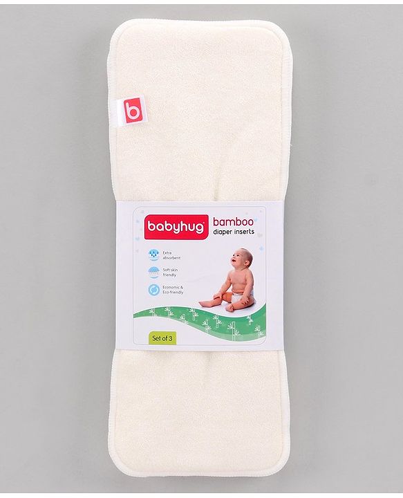 Babyhug Reusable Bamboo Nappies Insert Pack of 3 - White