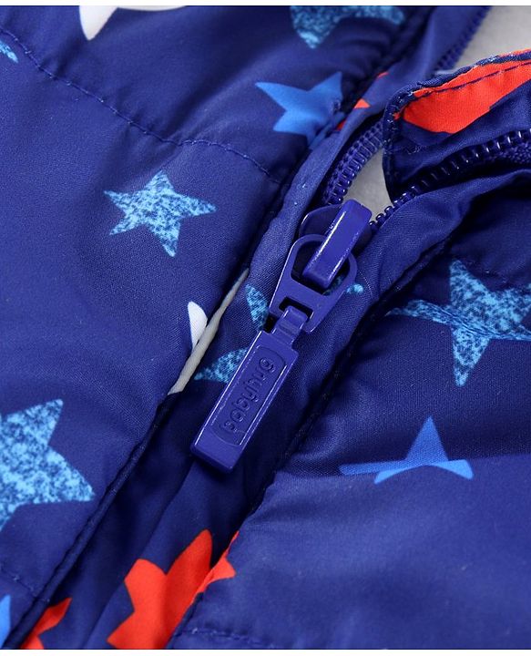 Babyhug Sleeveless Jacket with Hood Star Print - Blue