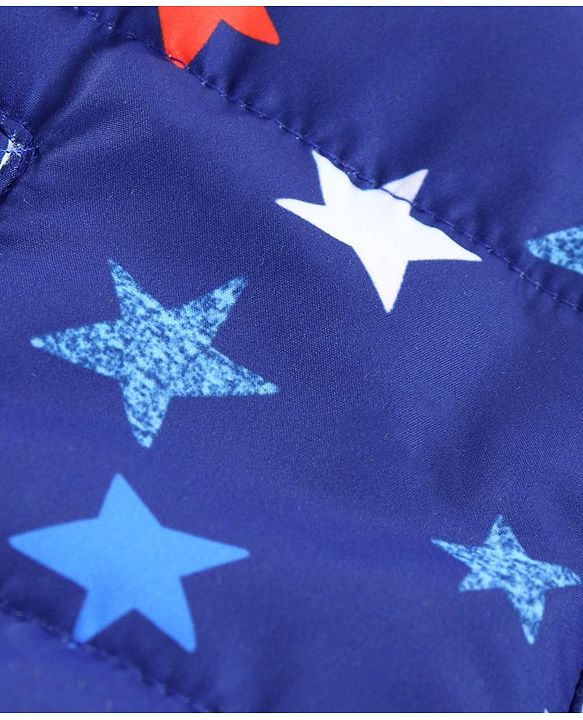 Babyhug Sleeveless Jacket with Hood Star Print - Blue