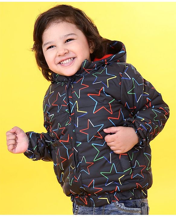 Babyhug Full Sleeves Hooded Jacket Stars Print  - Blue
