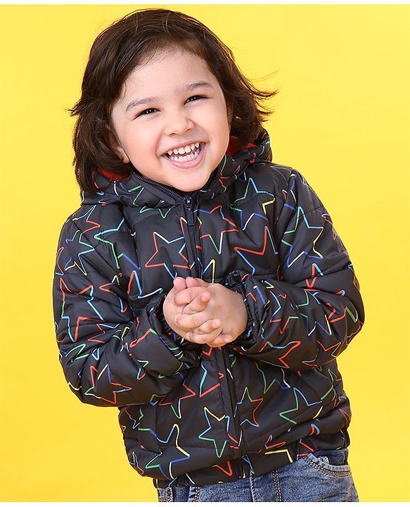 Babyhug Full Sleeves Hooded Jacket Stars Print  - Blue