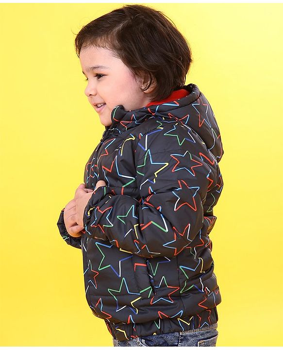 Babyhug Full Sleeves Hooded Jacket Stars Print  - Blue