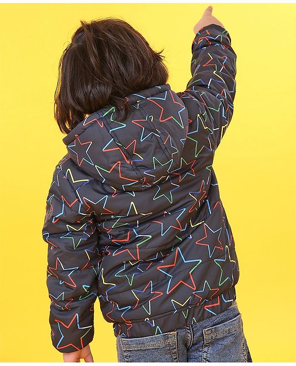 Babyhug Full Sleeves Hooded Jacket Stars Print  - Blue