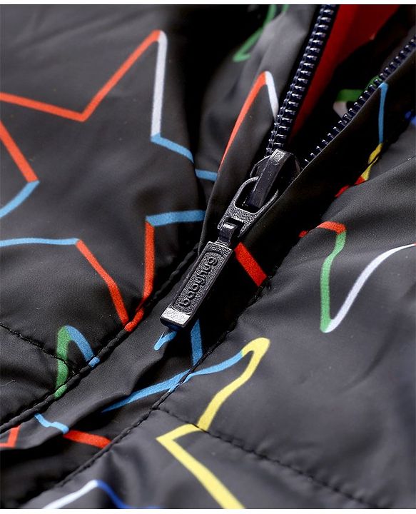 Babyhug Full Sleeves Hooded Jacket Stars Print  - Blue
