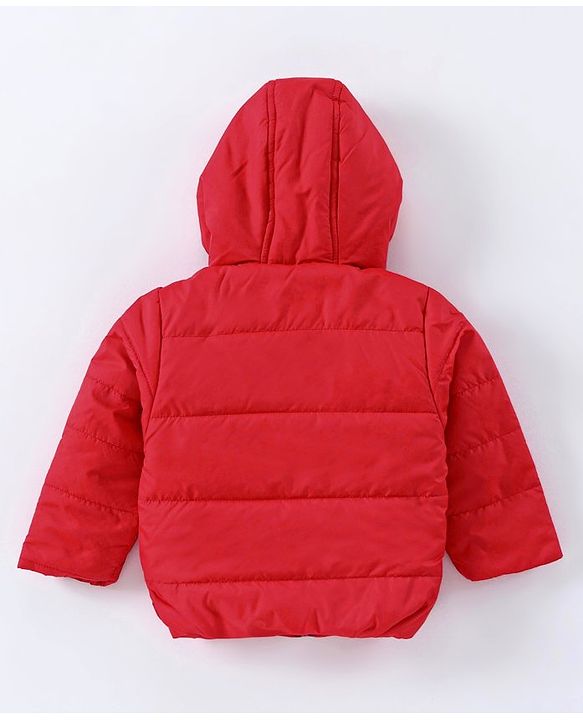 Babyhug Full Sleeves Hooded Padded Jacket Text Embroidery - Red