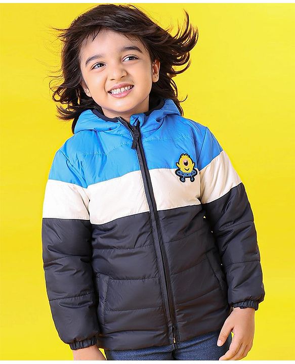 Babyhug Full Sleeves Hooded Jacket Alien Patch - Blue