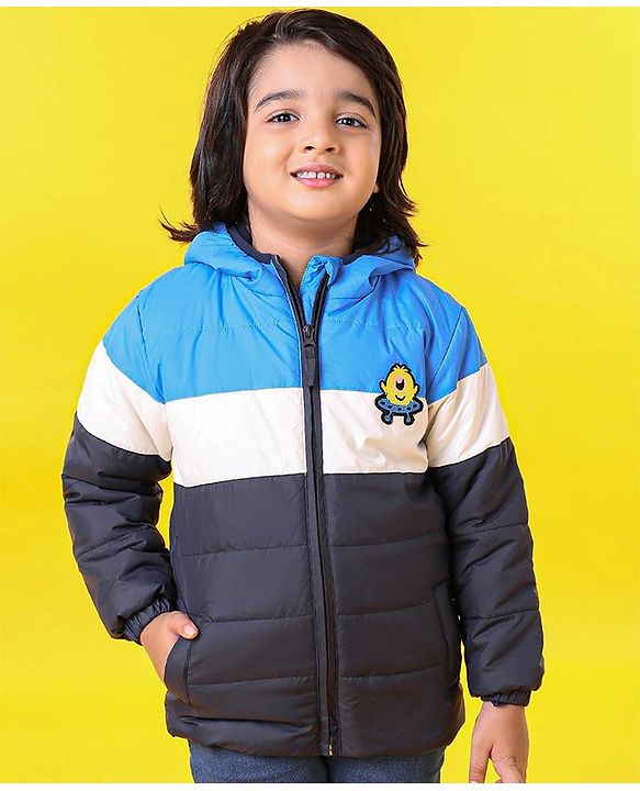 Babyhug Full Sleeves Hooded Jacket Alien Patch - Blue