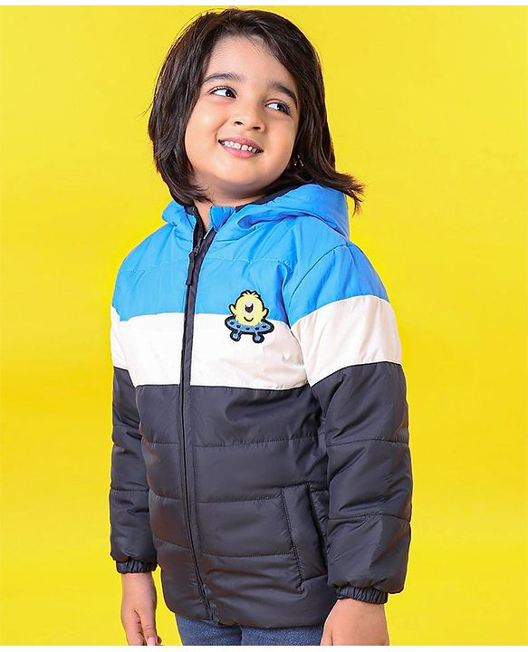 Babyhug Full Sleeves Hooded Jacket Alien Patch - Blue