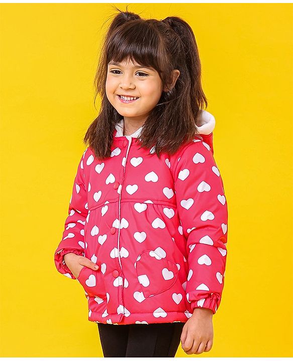 Babyhug Full Sleeves Hooded Jacket Heart Print - Red