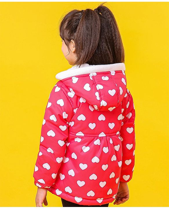 Babyhug Full Sleeves Hooded Jacket Heart Print - Red