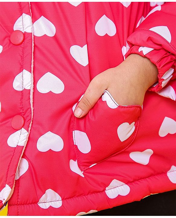 Babyhug Full Sleeves Hooded Jacket Heart Print - Red