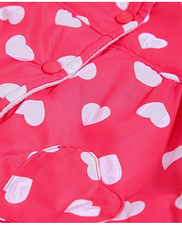 Babyhug Full Sleeves Hooded Jacket Heart Print - Red