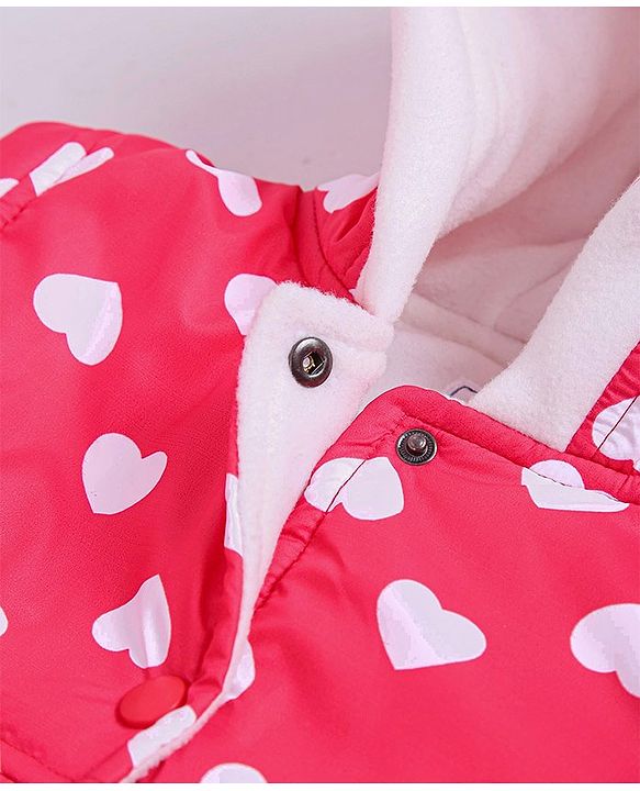 Babyhug Full Sleeves Hooded Jacket Heart Print - Red