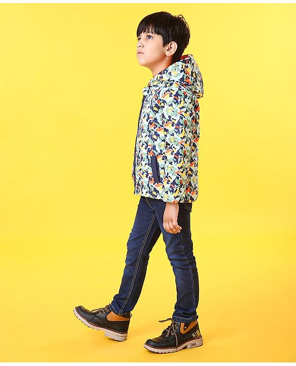 Babyhug Full Sleeves Hooded Padded Jacket Animal Print - Multicolor