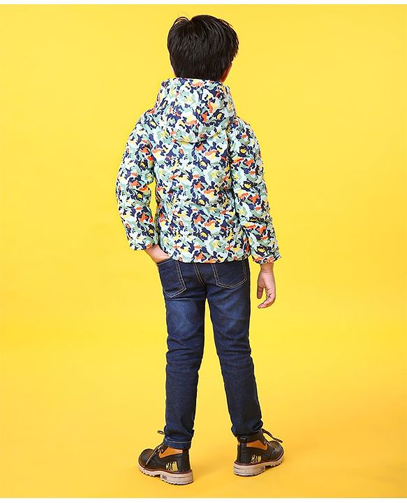 Babyhug Full Sleeves Hooded Padded Jacket Animal Print - Multicolor