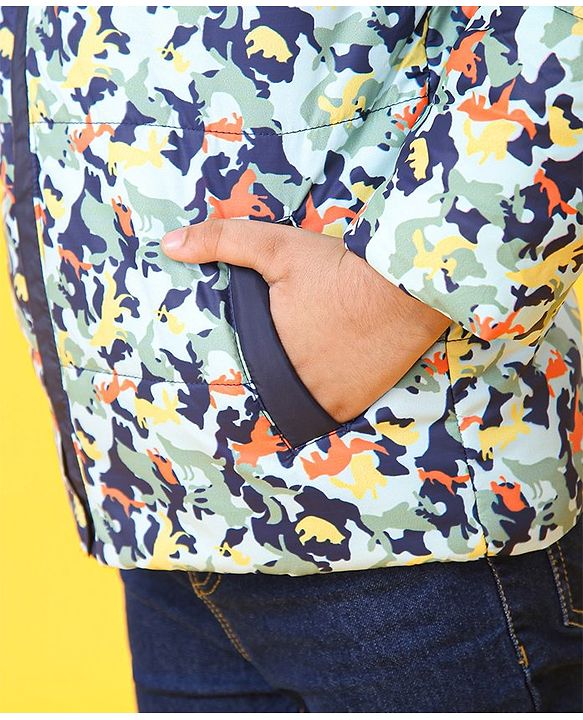 Babyhug Full Sleeves Hooded Padded Jacket Animal Print - Multicolor