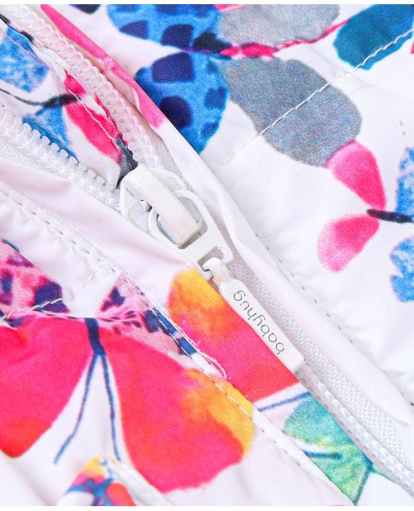 Babyhug Full Sleeves Butterfly Print Hooded Jacket - Off White