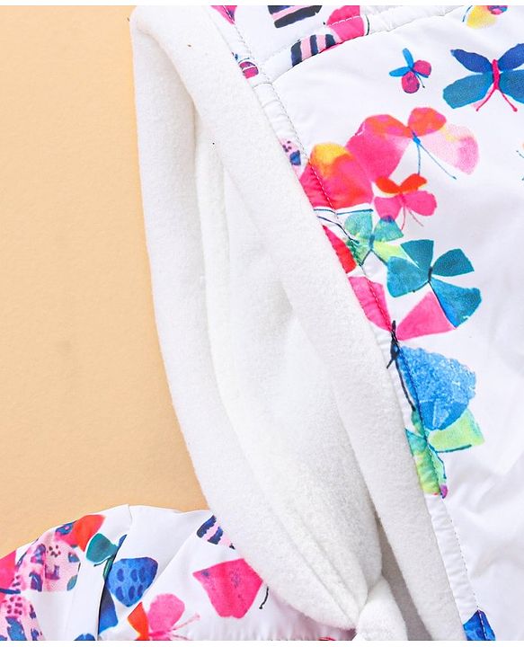 Babyhug Full Sleeves Butterfly Print Hooded Jacket - Off White